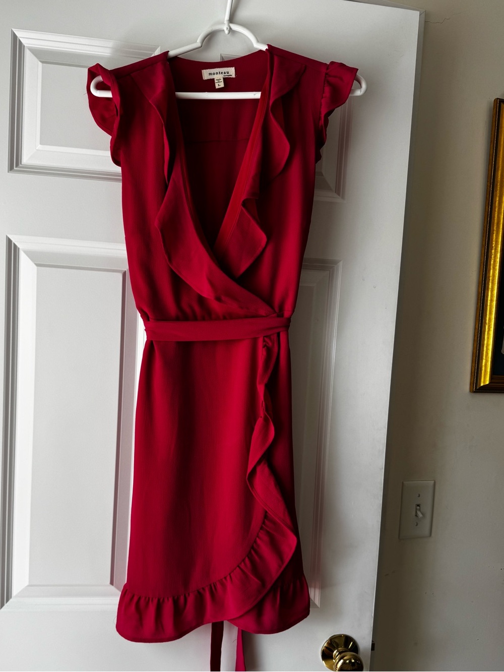 Monteau Bright Fuchsia Ruffle Wrap Mini Dress
